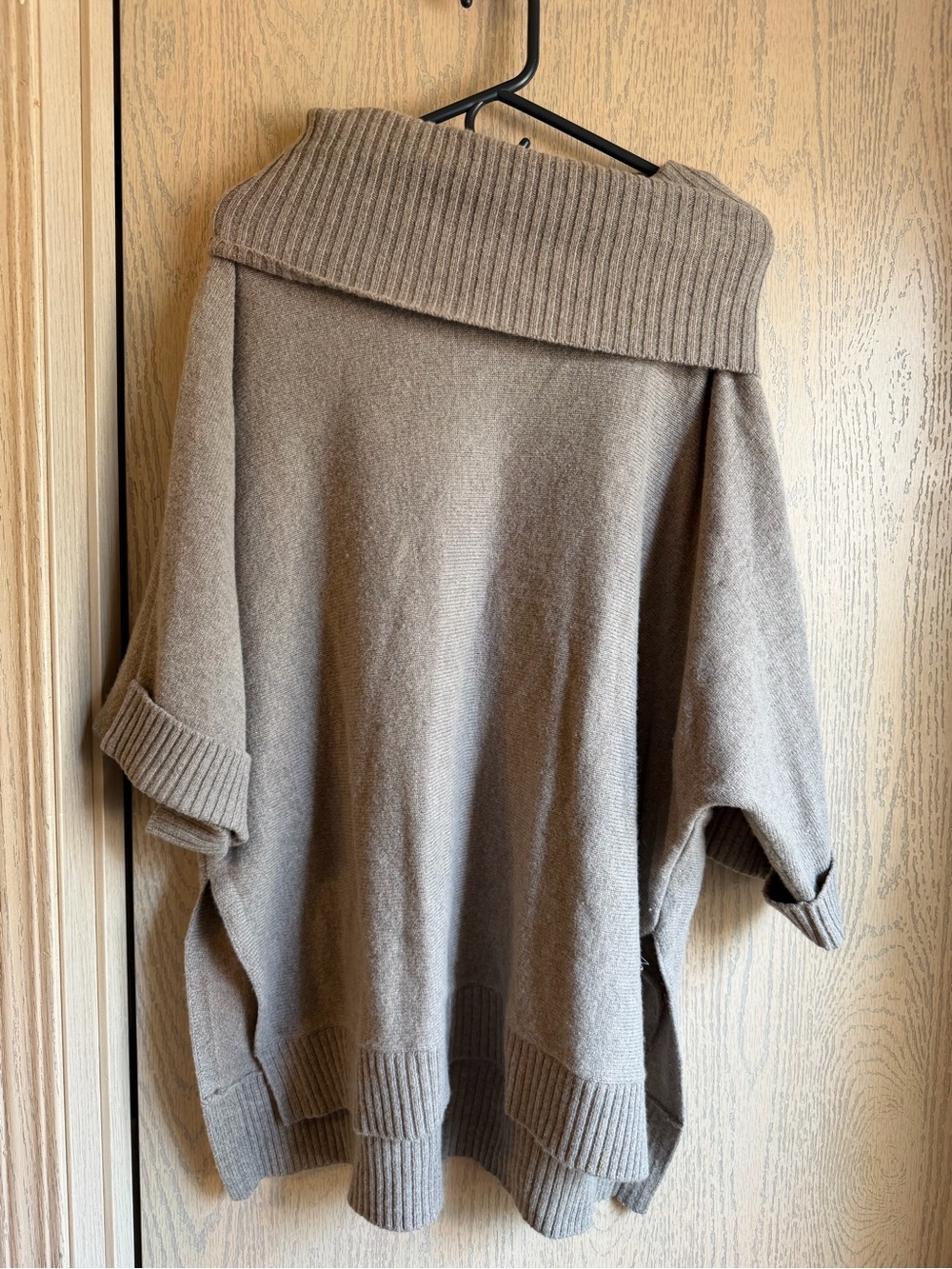 L.L. Bean Taupe Off-Shoulder Ribbed-Collar Sweater